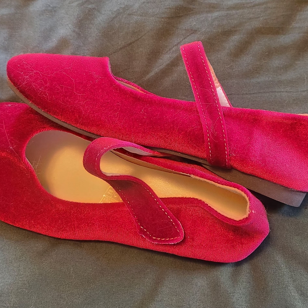 Elegant Red Velvet Flat Women's Shoes